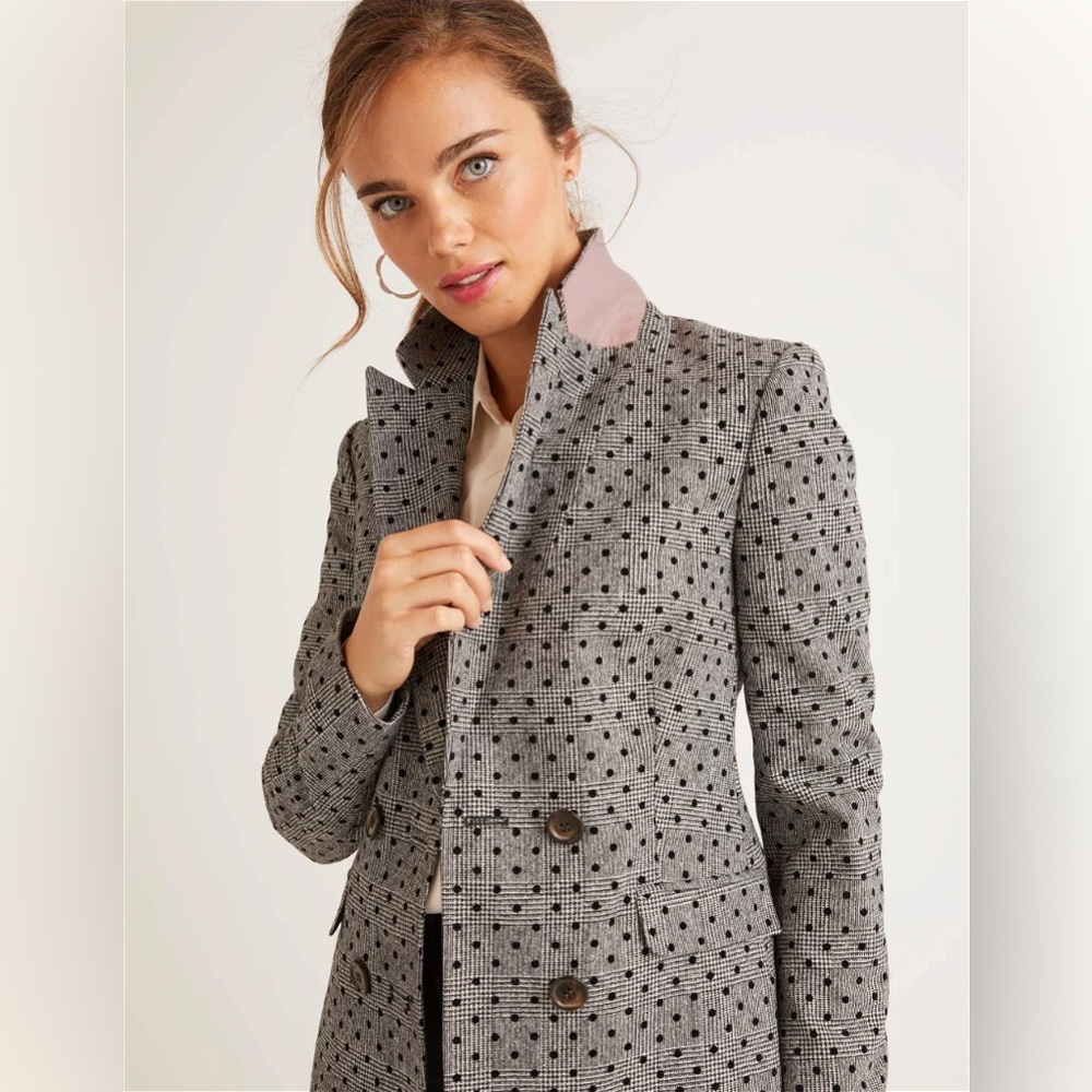 Boden Fawcett Gray/Black Plaid Polka Dot Blazer Sz 6